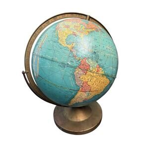 VINTAGE CRAMS Imperial World Globe VIBRANT COLORS Rotates Metal Stand